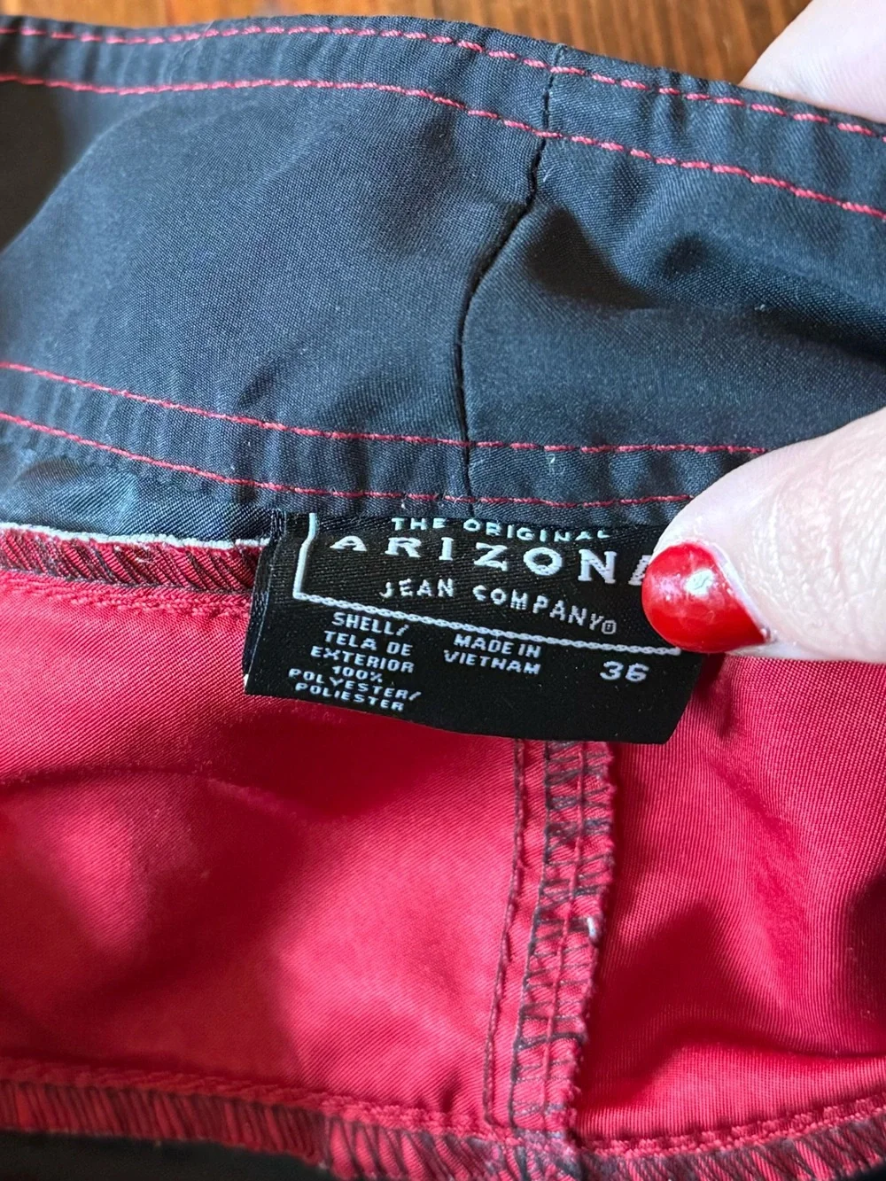 Arizona Jean Company Black Swim Board Shorts with Red and Gray Panels